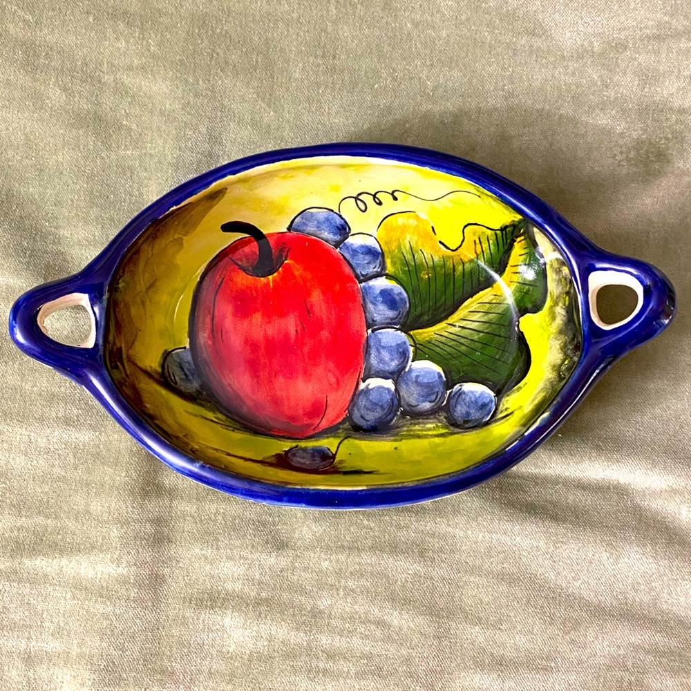 Pottery Mexican Colorful Ceramic Serving Dish hand painted and signed UBG
